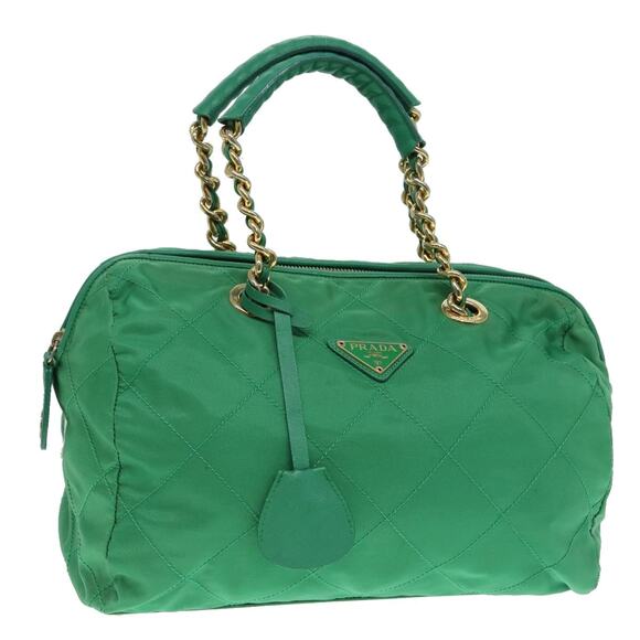 PRADA Hand Bag Nylon Green Gold - Picture 1 of 13